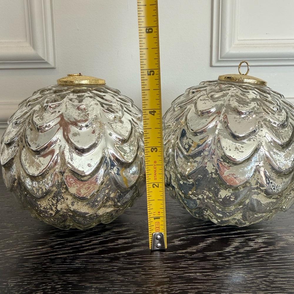 2 Kugel Style Silver Mercury Glass Ball Christmas Ornaments - Picture 4 of 4